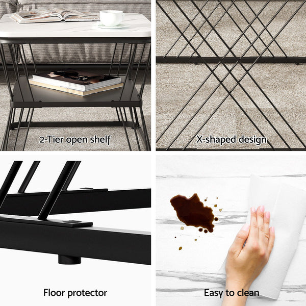 Artiss Nesting Coffee Table Set Of 2 Marble Effect Coffee Tables