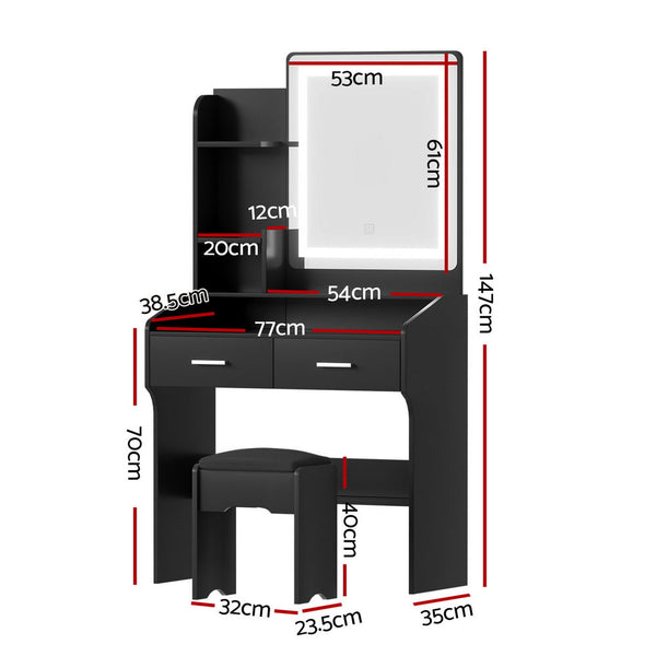 Artiss Dressing Table Set Stool Led Black Dressing Tables