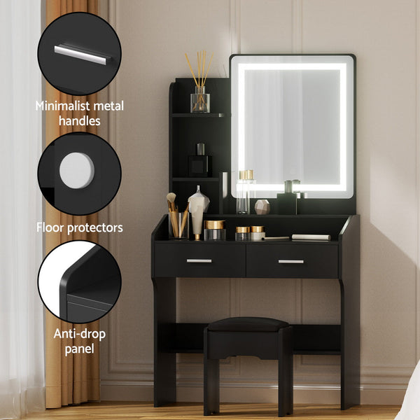 Artiss Dressing Table Set Stool Led Black Dressing Tables