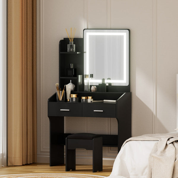 Artiss Dressing Table Set Stool Led Black Dressing Tables