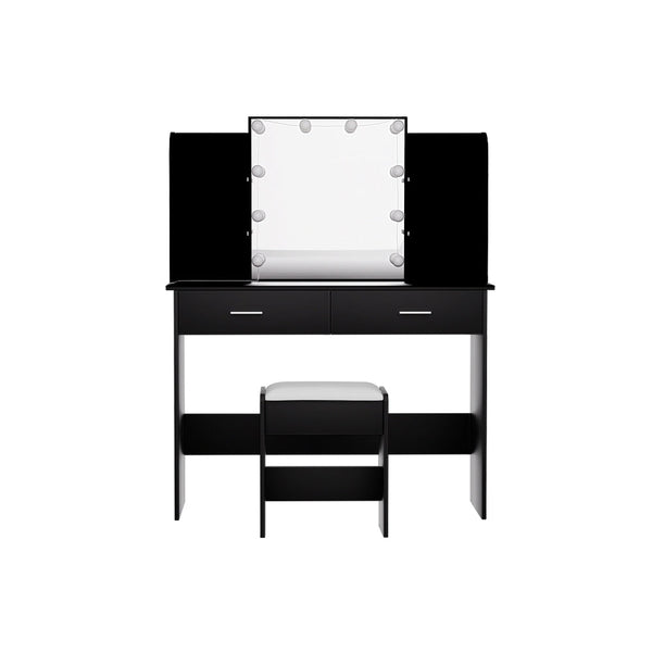 Artiss Dressing Table Set Stool 10 Led Bulbs Black Dulcea Dressing Tables
