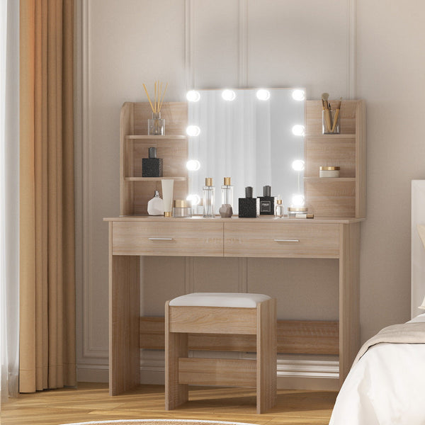 Artiss Dressing Table Set Stool 10 Led Bulbs Wood Dressing Tables