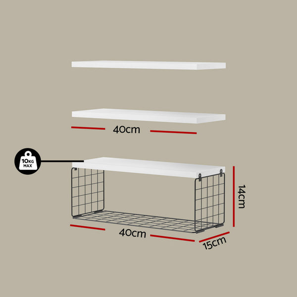 Artiss Floating Wall Shelf Set Of 3 White Hanging Shelves