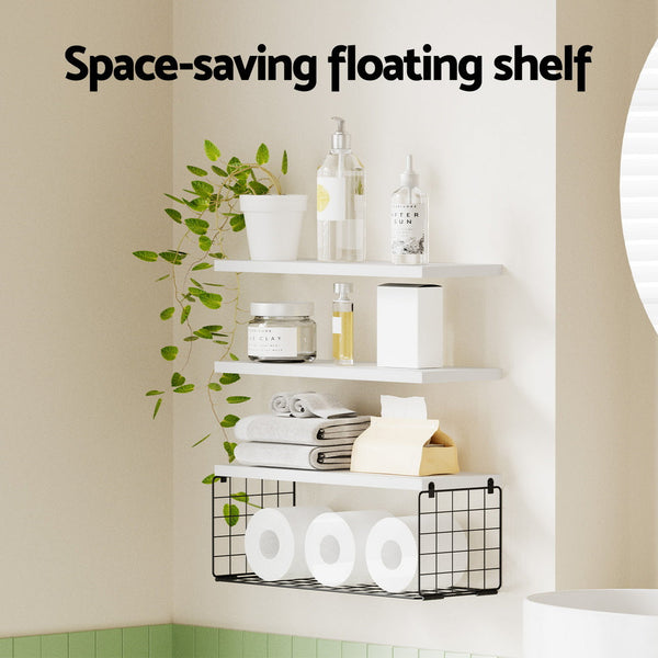 Artiss Floating Wall Shelf Set Of 3 White Hanging Shelves