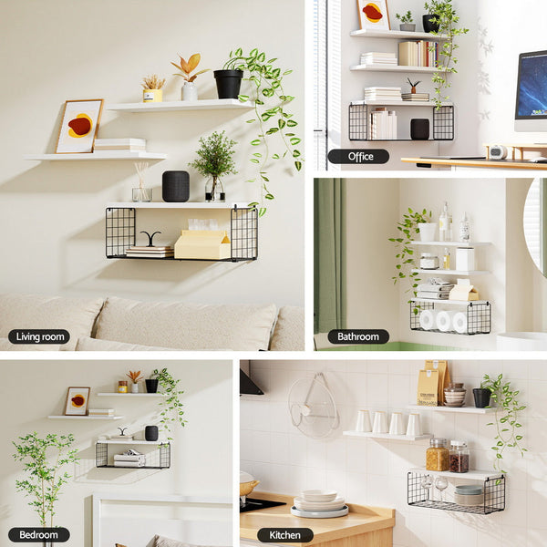 Artiss Floating Wall Shelf Set Of 3 White Hanging Shelves