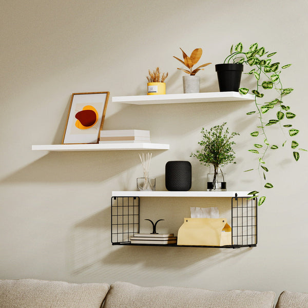 Artiss Floating Wall Shelf Set Of 3 White Hanging Shelves