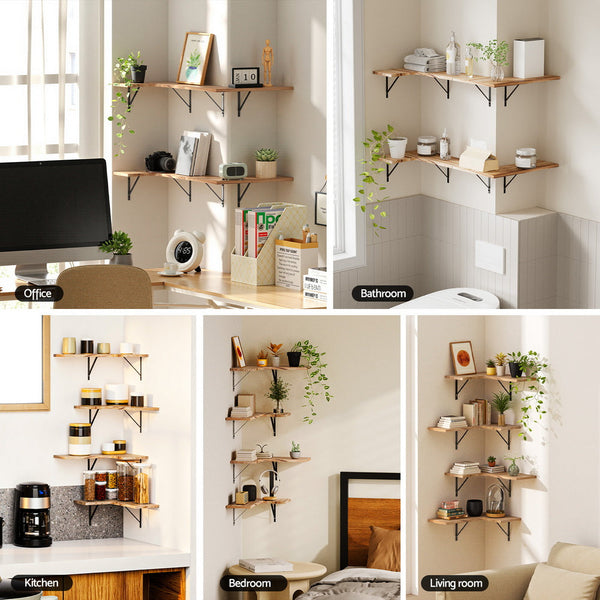 Artiss Floating Wall Shelf Corner Shelves Set Of 4 Wood Hanging Shelves
