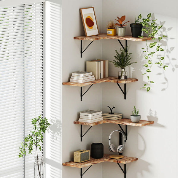 Artiss Floating Wall Shelf Corner Shelves Set Of 4 Wood Hanging Shelves