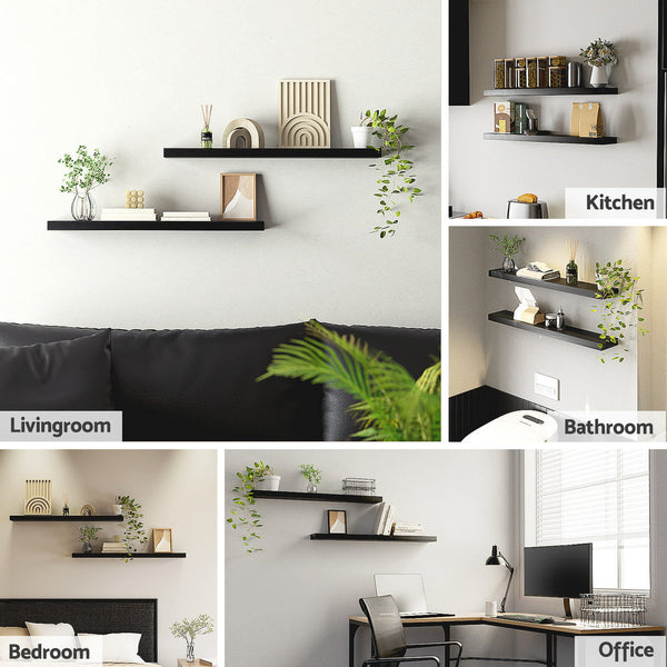 Artiss Floating Wall Shelf Set Of 2 Black 90Cm Hanging Shelves