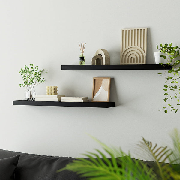 Artiss Floating Wall Shelf Set Of 2 Black 90Cm Hanging Shelves