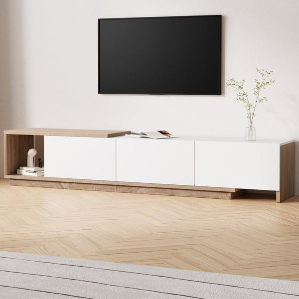 Artiss Tv Cabinet Entertainment Unit Stand Extendable White Oak Tv Stands & Entertainment Units