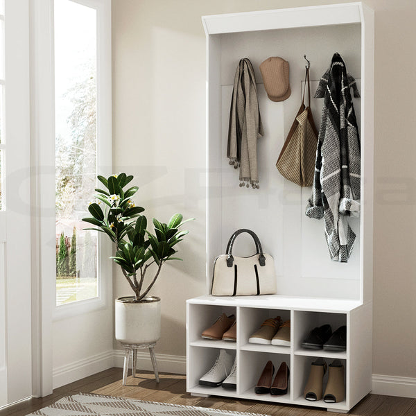 Artiss Shoe Cabinet Storage Rack Bench Hall Tree Coat White 180Cm Shoe Cabinets