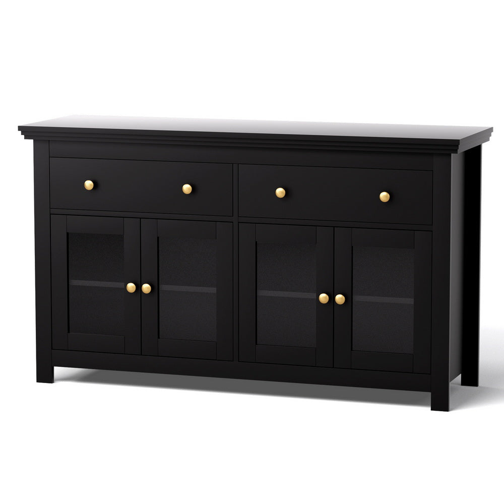 Artiss Buffet Sideboard Storage Cabinet Kitchen Cupboard Clear Door Drawer Black Sideboards & Buffets