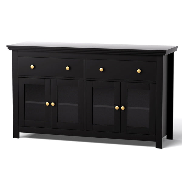 Artiss Buffet Sideboard Storage Cabinet Kitchen Cupboard Clear Door Drawer Black Sideboards & Buffets