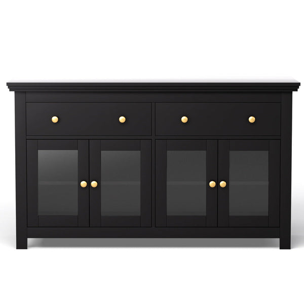 Artiss Buffet Sideboard Storage Cabinet Kitchen Cupboard Clear Door Drawer Black Sideboards & Buffets