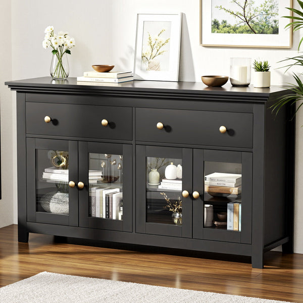 Artiss Buffet Sideboard Storage Cabinet Kitchen Cupboard Clear Door Drawer Black Sideboards & Buffets