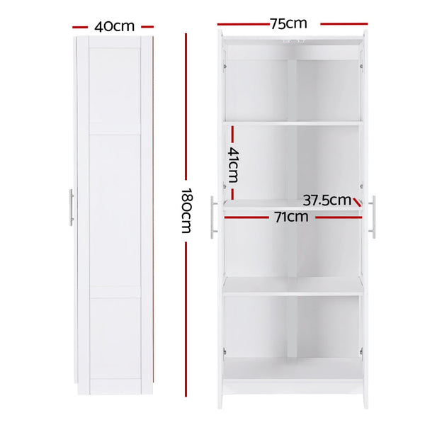 Artiss 2 Door Clothes Wardrobe Cupboard White Wardrobes