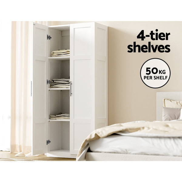 Artiss 2 Door Clothes Wardrobe Cupboard White Wardrobes