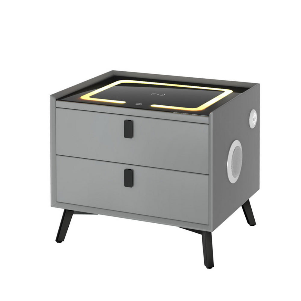 Artiss Smart Bedside Table With Wireless Charging Aika Grey Bedside Tables