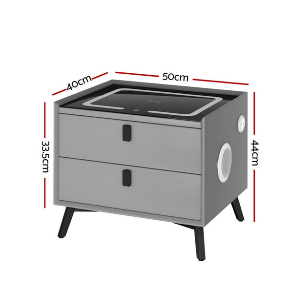 Artiss Smart Bedside Table With Wireless Charging Aika Grey Bedside Tables