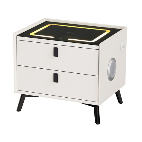 Artiss Smart Bedside Table 2 Drawers With Wireless Charging Ports Led White Aika Bedside Tables