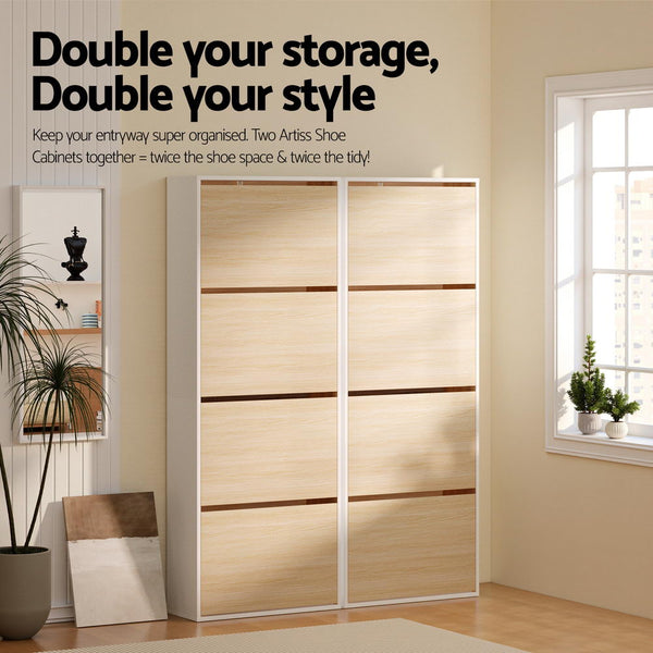 Artiss Shoe Rack Cabinet 24 Pairs Adjustable Shelf Pine Shoe Racks