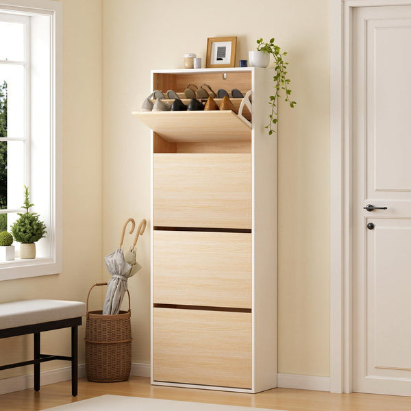 Artiss Shoe Rack Cabinet 24 Pairs Adjustable Shelf Pine Shoe Racks