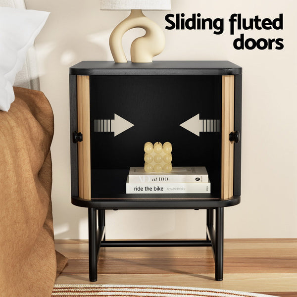 Artiss Bedside Table With Sliding Doors Boris Bedside Tables