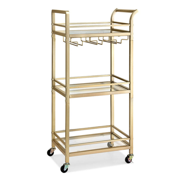 Artiss Kitchen Island Cart Trolley Rolling Serving Storage Wine Glass 43Cm Gold Kitchen Carts