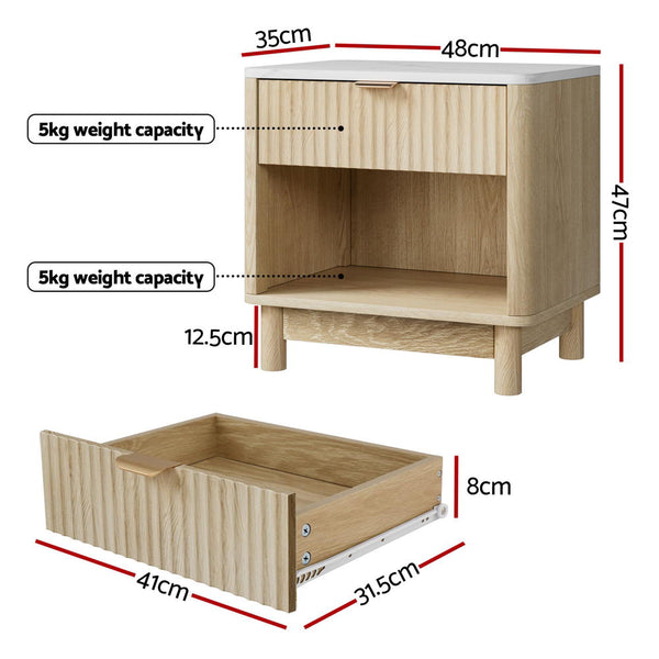 Artiss Bedside Table Nightstand 1 Drawer Shelves Pine Bedside Tables