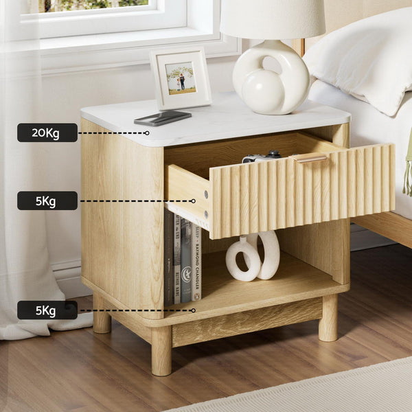 Artiss Bedside Table Nightstand 1 Drawer Shelves Pine Bedside Tables