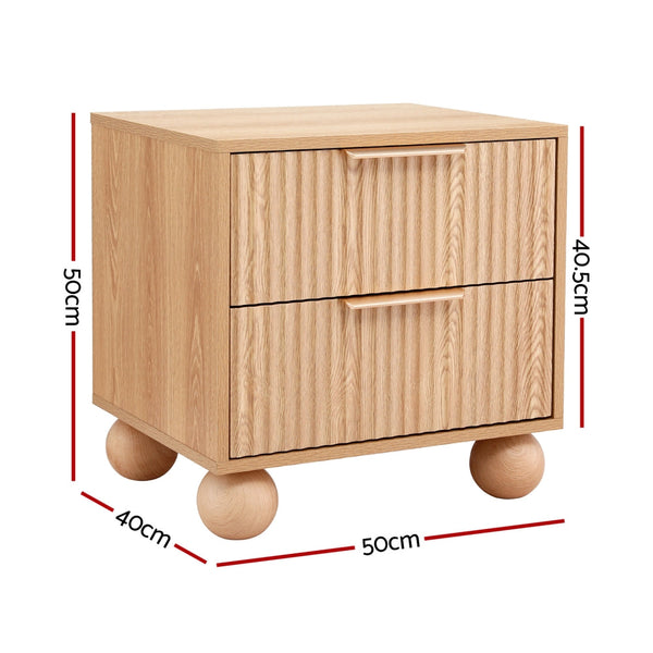 Artiss Rattan Bedside Table 2 Drawers Pine Bedside Tables