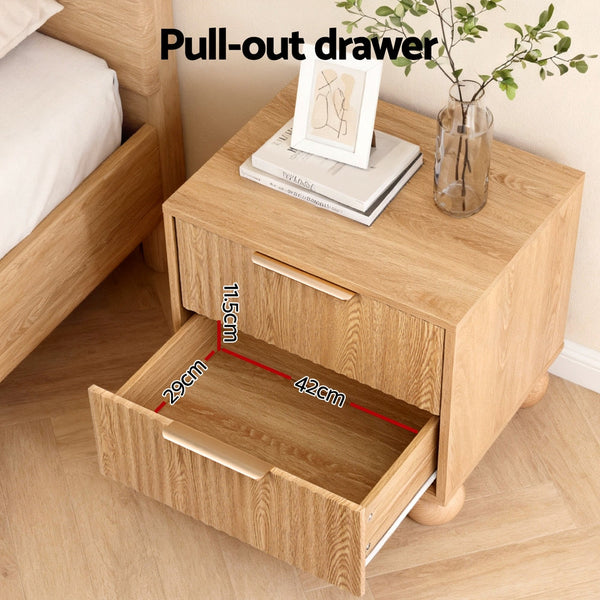 Artiss Rattan Bedside Table 2 Drawers Pine Bedside Tables