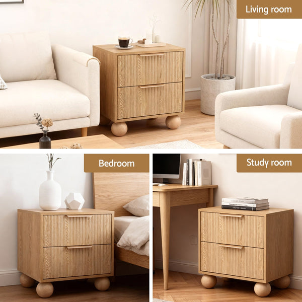 Artiss Rattan Bedside Table 2 Drawers Pine Bedside Tables