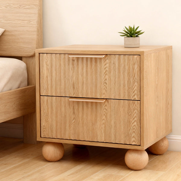 Artiss Rattan Bedside Table 2 Drawers Pine Bedside Tables