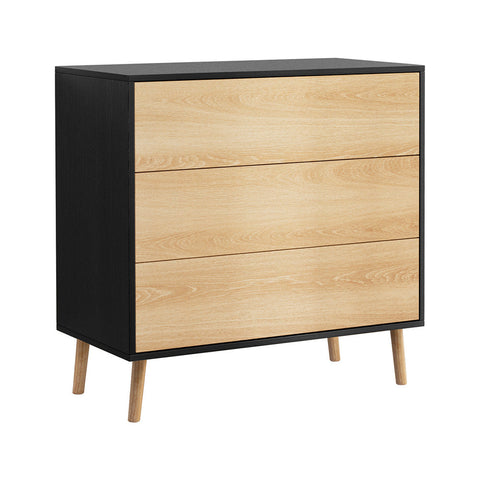 Artiss 3 Chest Of Drawers Dresser Table Black&Pine Dressers & Chests Of Drawers