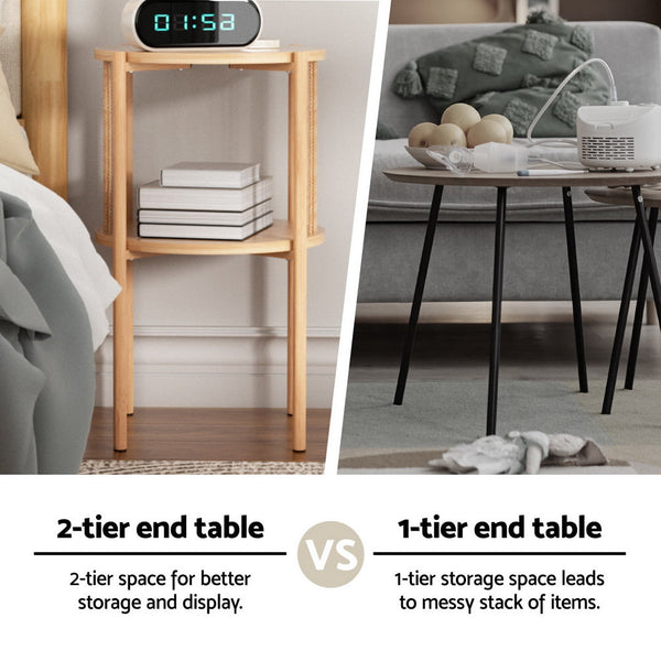 Artiss Coffee Table 2 Tier Round Wood Coffee Tables