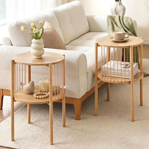 Artiss Set Of 2 Pine Wood Round End Tables 39X39x65cm Coffee Tables