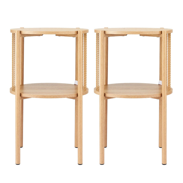 Artiss Set Of 2 Pine Wood Round End Tables 39X39x65cm Coffee Tables