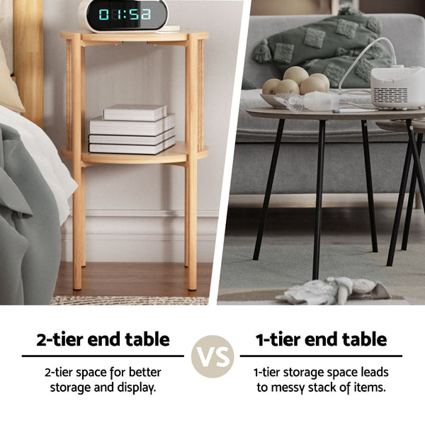 Artiss Set Of 2 Pine Wood Round End Tables 39X39x65cm Coffee Tables