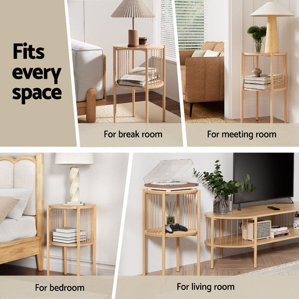 Artiss Set Of 2 Pine Wood Round End Tables 39X39x65cm Coffee Tables