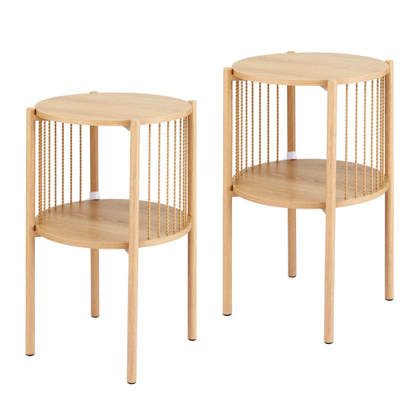 Artiss Set Of 2 Pine Wood Round End Tables 39X39x65cm Coffee Tables