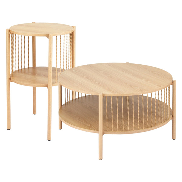 Artiss Coffee Table 2 Tier Round Wood Coffee Tables