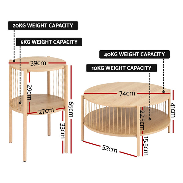 Artiss Coffee Table 2 Tier Round Wood Coffee Tables