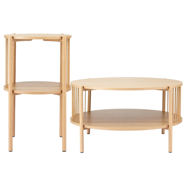 Artiss Coffee Table 2 Tier Round Wood Coffee Tables