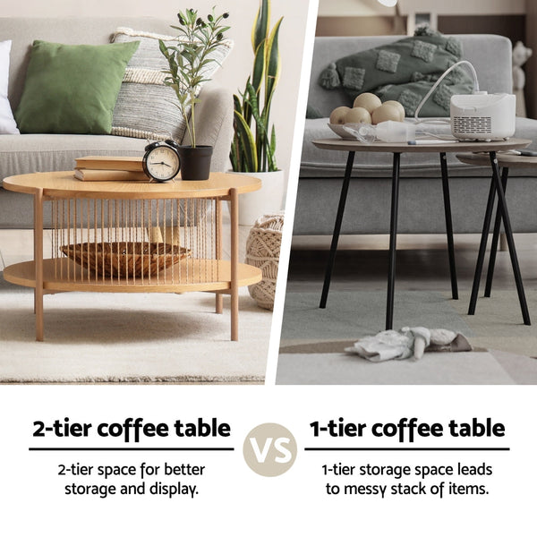 Artiss Coffee Table 2 Tier Round Wood Coffee Tables