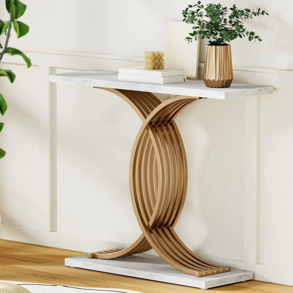 Artiss Console Table Marble Effect White&Gold Tables