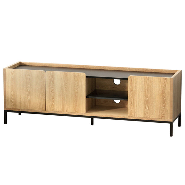 E1 Particleboard Tv Stand Pine Finish Entertainment Unit With Storage Cabinets Tv Stands & Entertainment Units