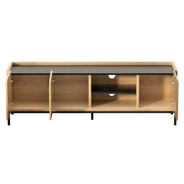 E1 Particleboard Tv Stand Pine Finish Entertainment Unit With Storage Cabinets Tv Stands & Entertainment Units