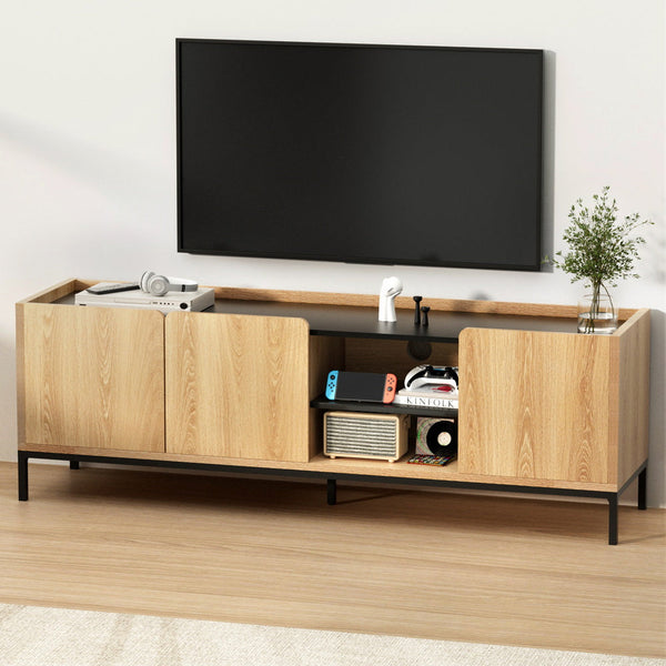 E1 Particleboard Tv Stand Pine Finish Entertainment Unit With Storage Cabinets Tv Stands & Entertainment Units